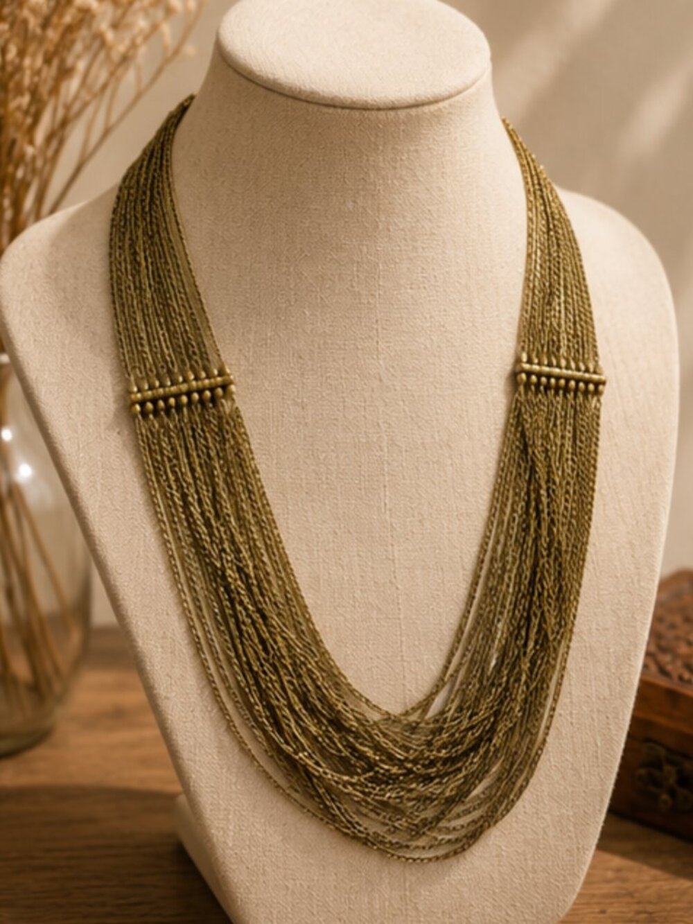 Vintage Multi-Strand Gold Tone Statement Necklace